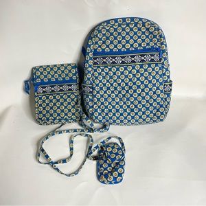 Vera bradley backpack purse phone case set blue yellow Rivera